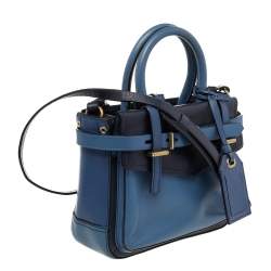 Pre Owned Reed Krakoff Two Tone Blue Leather Micro Boxer Tote