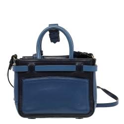 Pre Owned Reed Krakoff Two Tone Blue Leather Micro Boxer Tote