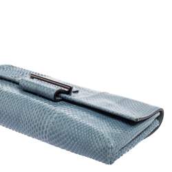 Pre Owned Reed Krakoff Light Blue Snakeskin Envelope Clutch