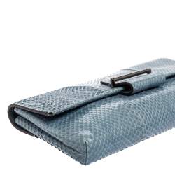 Pre Owned Reed Krakoff Light Blue Snakeskin Envelope Clutch