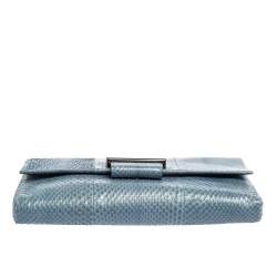 Pre Owned Reed Krakoff Light Blue Snakeskin Envelope Clutch
