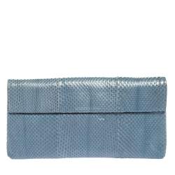 Pre Owned Reed Krakoff Light Blue Snakeskin Envelope Clutch