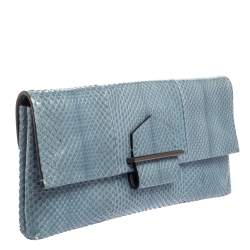 Pre Owned Reed Krakoff Light Blue Snakeskin Envelope Clutch