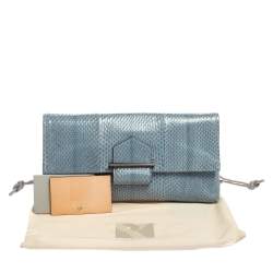 Pre Owned Reed Krakoff Light Blue Snakeskin Envelope Clutch