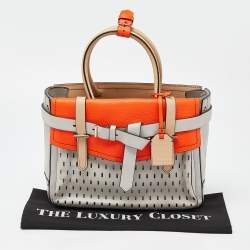 Pre Owned Reed Krakoff Orange/Off White Leather Gator Boxer II Tote
