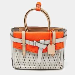 Pre Owned Reed Krakoff Orange/Off White Leather Gator Boxer II Tote