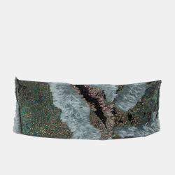 Reem Acra Multicolor Lurex Jacquard & Faux Fur Beaded Heart Detail Waist Belt M