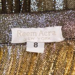 Reem Acra Gold Lurex Silk Pleated Maxi Skirt M