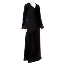Reem Acra Black Silk Maxi Wrap Dress L