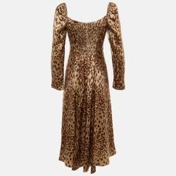 Pre Owned Reformation Brown Animal Print Silk Slit Midi Dress M
