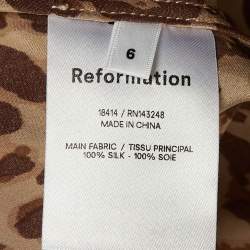 Pre Owned Reformation Brown Animal Print Silk Slit Midi Dress M