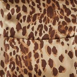 Pre Owned Reformation Brown Animal Print Silk Slit Midi Dress M