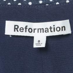 مملوكة مسبقًا فساتين ريفورميشن كتان بنقاط زرقاء بدون أكمام قصيرة مقاس متوسط (ميديون)