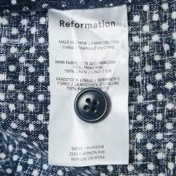 مملوكة مسبقًا فساتين ريفورميشن كتان بنقاط زرقاء بدون أكمام قصيرة مقاس متوسط (ميديون)