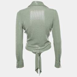 Pre Owned Reiss Green Sequin Jersey Tie-Up Detail Liana Crop Top S