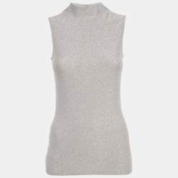 Pre Owned Reiss Silver Lurex Knit High Neck Aries Top XS 