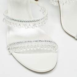 Pre Owned Rene Caovilla White Satin Crystal Embellished Chandelier Sandals Size 39