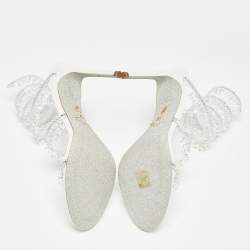 Pre Owned Rene Caovilla White Satin Crystal Embellished Chandelier Sandals Size 39