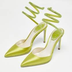 Pre Owned René Caovilla Green Satin Crystal Embellished Cleo Pumps Size 36