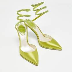 Pre Owned René Caovilla Green Satin Crystal Embellished Cleo Pumps Size 36