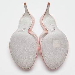 Pre Owned René Caovilla Pink Crystal Embellished Satin Slide Sandals Size 40