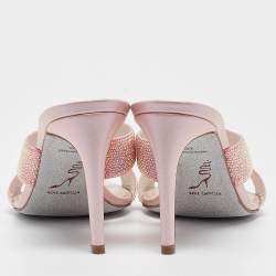 Pre Owned René Caovilla Pink Crystal Embellished Satin Slide Sandals Size 40