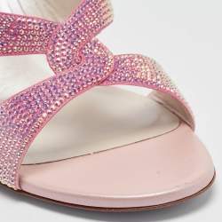 Pre Owned René Caovilla Pink Crystal Embellished Satin Slide Sandals Size 40