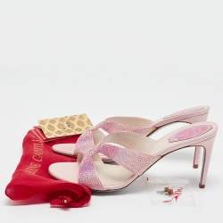 Pre Owned René Caovilla Pink Crystal Embellished Satin Slide Sandals Size 40