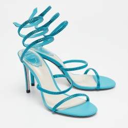 Pre Owned René Caovilla Blue Leather Cleo Ankle Strap Sandals Size 38