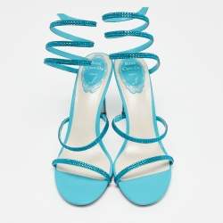 Pre Owned René Caovilla Blue Leather Cleo Ankle Strap Sandals Size 38