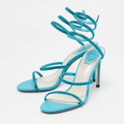 Pre Owned René Caovilla Blue Leather Cleo Ankle Strap Sandals Size 38