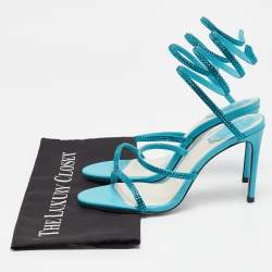 Pre Owned René Caovilla Blue Leather Cleo Ankle Strap Sandals Size 38