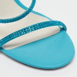 Pre Owned René Caovilla Blue Leather Cleo Ankle Strap Sandals Size 38