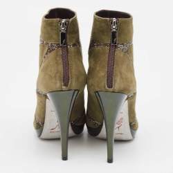René Caovilla Green Suede Ankle Length Boots Size 39
