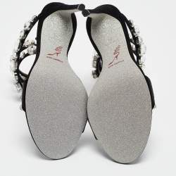 Pre Owned René Caovilla Black Suede Crystal Embellished Ankle Strap Sandals Size 38