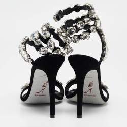 Pre Owned René Caovilla Black Suede Crystal Embellished Ankle Strap Sandals Size 38