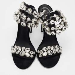 Pre Owned René Caovilla Black Suede Crystal Embellished Ankle Strap Sandals Size 38
