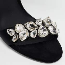 Pre Owned René Caovilla Black Suede Crystal Embellished Ankle Strap Sandals Size 38