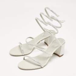 Pre Owned René Caovilla Silver Crystal Embellished Satin Cleo Sandals Size 39