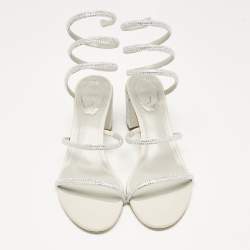 Pre Owned René Caovilla Silver Crystal Embellished Satin Cleo Sandals Size 39
