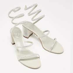 Pre Owned René Caovilla Silver Crystal Embellished Satin Cleo Sandals Size 39