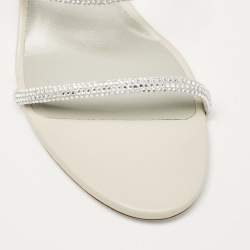Pre Owned René Caovilla Silver Crystal Embellished Satin Cleo Sandals Size 39