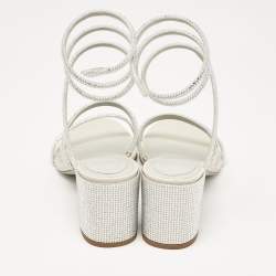 Pre Owned René Caovilla Silver Crystal Embellished Satin Cleo Sandals Size 39