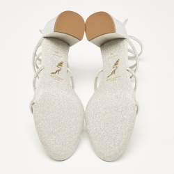 Pre Owned René Caovilla Silver Crystal Embellished Satin Cleo Sandals Size 39