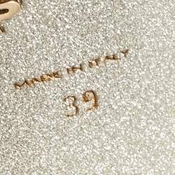 Pre Owned René Caovilla Silver Crystal Embellished Satin Cleo Sandals Size 39