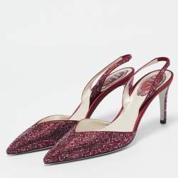Pre Owned René Caovilla Two Tone Crystal Embellished Satin Slingback Pumps Size 38