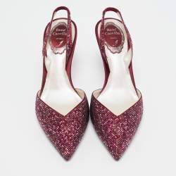 Pre Owned René Caovilla Two Tone Crystal Embellished Satin Slingback Pumps Size 38