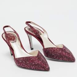 Pre Owned René Caovilla Two Tone Crystal Embellished Satin Slingback Pumps Size 38