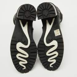 Pre Owned René Caovilla Black Leather Cleo Hematite Strass Calf Length Boots Size 40.5