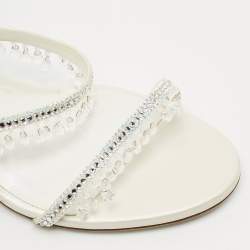 René Caovilla Cream  Leather Crystal Embellished Ankle Wrap Sandals Size 38